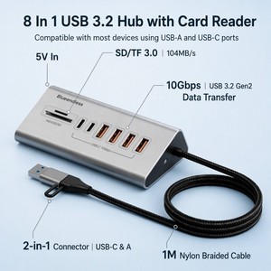 USB 3.2 Gen 2 10 Gbps Hub di trasferimento dati 6 porte USB <span class=keywords><strong>C</strong></span> Hub con 10 Gbps USB3.2 4 porte tipo A 2 porte tipo <span class=keywords><strong>C</strong></span> e lettore di schede TF SD - Product Image 2