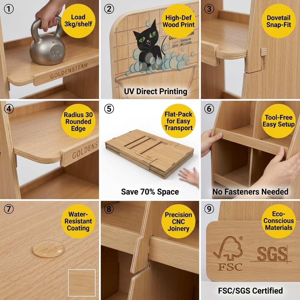 Apache Wooden Baby Care Display Stand Organic Skin Care Pet Grooming Rack Retail Shelf Eco Friendly POS FSDU Floor Rack Logo FSC — view 5
