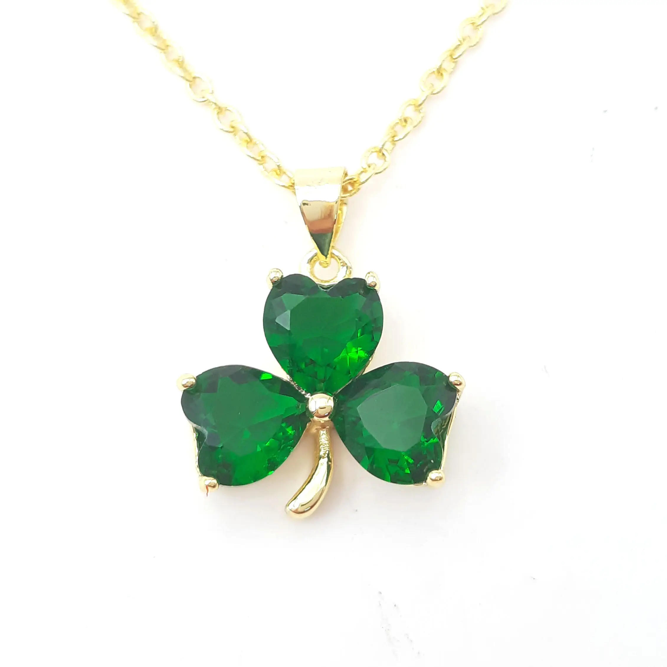Lucky three leaf clover pendant necklace gold plated necklace for women