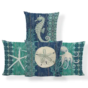 Farmhouse Teal Couch Octopus Wholesale Price Sofa Pillow Cushion Cover Cheap Beach Throw Pillows
