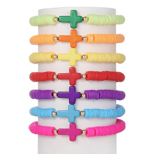 Cross Bracelet <b>Set</b> Colorful Polymer <b>Clay</b> Acrylic 7 Piece Unisex Jewelry Bohemian Style Geometric Shape Yiwu Origin - Product Image 5