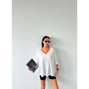 Camiseta Básica con Cuello en V para Mujer, 100% Algodón Jersey, Transpirable, Manga Regular - Product Image 3