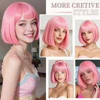 Perruque Bob Rose avec Frange pour Femme, 10 Pouces, Synthétique, Lisse Moderne, pour Cosplay, Remplacement Capillaire Naturel, Utilisation Quotidienne et Fêtes