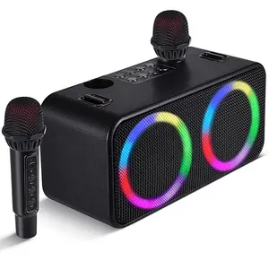 FANSBE Portable TWS Fonction DJ Surround Stéréo Sans Fil Fort Machine 2 Microphone Karaoké Ensemble Haut-Parleur Pour Fête En Plein Air