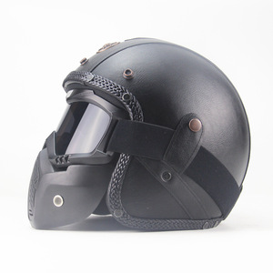 Casque de <span class=keywords><strong>moto</strong></span> <span class=keywords><strong>vintage</strong></span> 3/4, casque ouvert rétro en <span class=keywords><strong>cuir</strong></span> pour hommes et femmes, casques de <span class=keywords><strong>moto</strong></span> Chopper Cruiser avec visière - Product Image 4