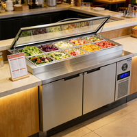 Table de préparation de salades commerciale réfrigérée, comptoir de garnitures de salades pour restaurant, établi réfrigéré à refroidissement par air