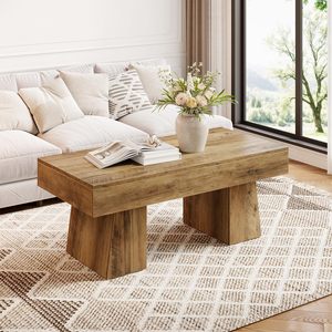 <span class=keywords><strong>Mesa</strong></span> de Centro Estilo Rústico, 47 Pulgadas, Rectangular, de Madera, con Base Gruesa, Moderna, Baja, para Café, Té o Cócteles - Product Image 1