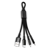 Câble de charge rapide 3-en-1 mini Type-C avec logo personnalisé, conducteur en cuivre pur, blindage tressé, porte-clés en nylon pour mobile