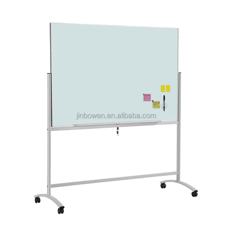 KBW-Soporte de pizarra blanca de vidrio móvil, tablero de borrado en seco de vidrio magnético, doble cara, grande, Rodante, para oficina