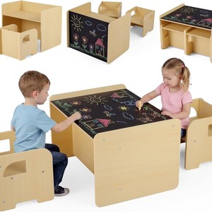 Wooden Childrens Table And <b>Chair</b> Set Solid Wood With Blackboard For Kids <b>Study</b> And Play - Product Image 1