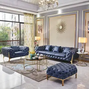 corner sofa leather blue and gold china foshan modern living room furniture custom couche sectional sofa button modular