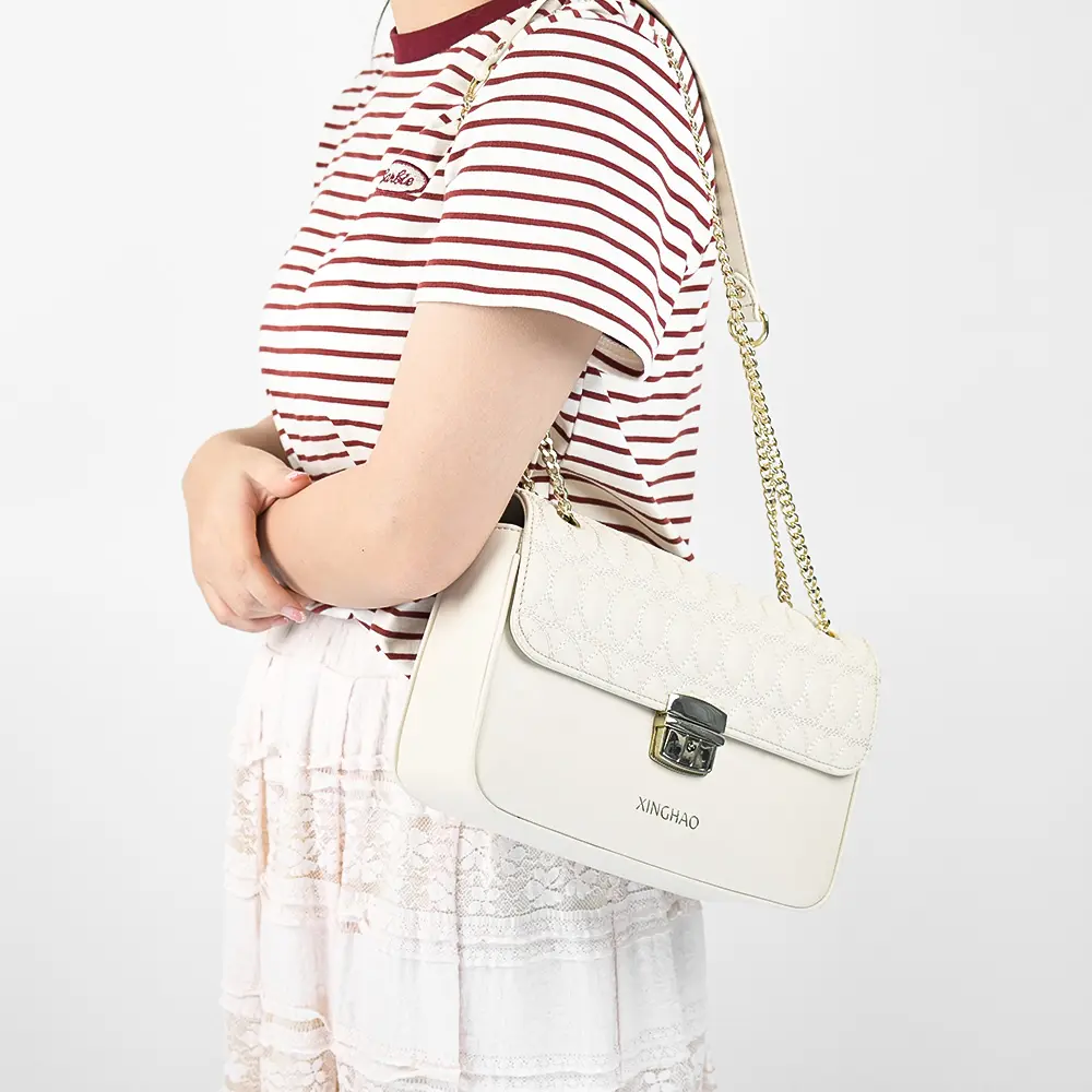 Hot Selling White Microfiber Bag Luxury Woman Handbag Custom Cross Body Bag with Adjustable Shoulder Strap