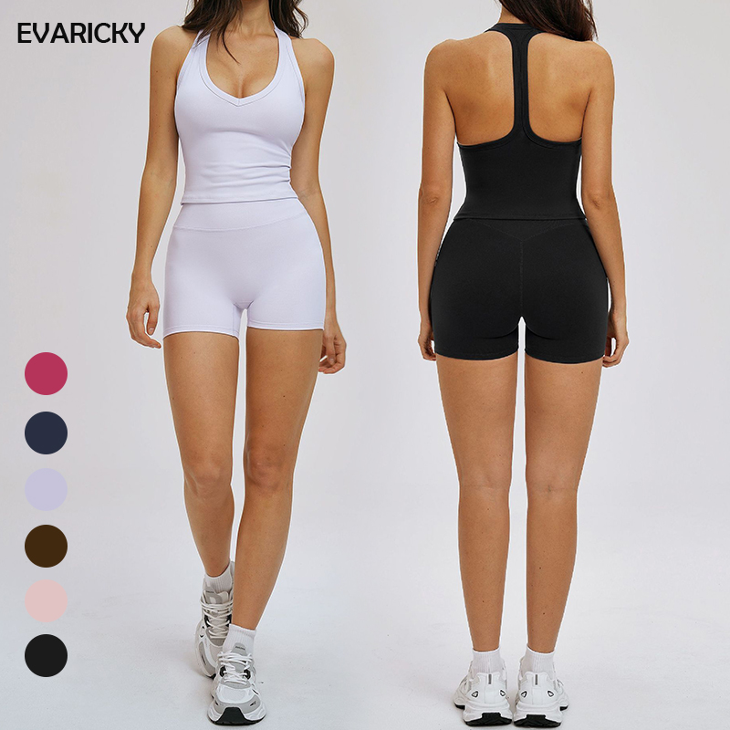 EVARICKY New Arrival Racerback Gym Top V Neck Tank Top Women's Solid Color Sportwear Outdoor Running Fitness Yoga Suit for Women