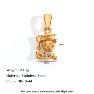 Pendentif Ours Donut en Zircon en Acier Inoxydable Étanche, Plaqué Or 18K, Bijoux Animaux, Breloques de Collier <span class=keywords><strong>Grenouille</strong></span> Oiseau pour Femmes et Hommes - Product Image 6