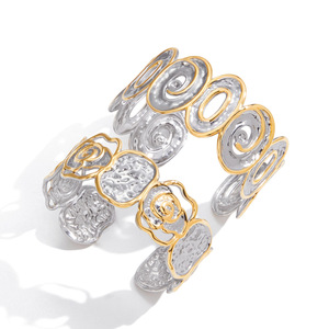 Minimalist Spiral Openwork Stainless Steel <b>Bracelet</b> 18K Gold <b>Silver</b> Color Block Unisex Fashion <b>Cuff</b> Jewelry - Product Image 5