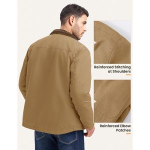 Rdruko Men's Canvas Barn Jacket 100% Cotton Sherpa <b>Lined</b> Turn-down Collar Work <b>Coat</b> Detroit Winter Jacket - Product Image 3