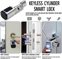Serrure de porte intelligente à cylindre avec empreinte digitale, carte RFID/NFC/IC, déverrouillage par application Tuya, Wi-Fi, prise en charge de la clé mécanique pour porte en verre