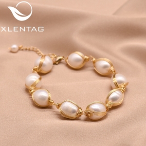 Bracelets et joncs ouverts en perles baroques naturelles plaqués or 18 carats faits à la main, <span class=keywords><strong>bracelet</strong></span> en <span class=keywords><strong>fil</strong></span> enveloppé, bijoux fins personnalisés - Product Image 1
