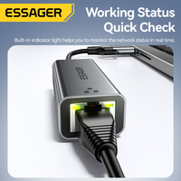 Adaptateur de câble réseau Ethernet ESSAGER ES-OTG30 petit 1000 Mbps 2 en 1 USB Type C vers RJ45 pour iPhone PC ordinateur de bureau