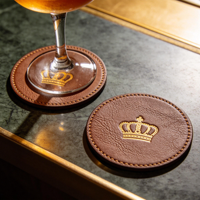Sous-verres ronds en cuir PU personnalisables avec logo, style vintage de luxe, pour tasses à café et boissons