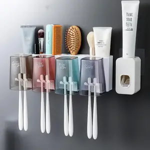 Dispensador de pasta de dientes automático DS2757, Kit exprimidor, soportes para cepillos de dientes montados en la pared para baños y dispensador de pasta de dientes
