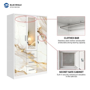 Armario de Almacenamiento <span class=keywords><strong>con</strong></span> <span class=keywords><strong>Espejo</strong></span>, 3 Puertas Batientes, <span class=keywords><strong>con</strong></span> Cajones, Armario de Hierro, Armario Metálico, Impresión de Patrones Personalizados, Armario de Acero - Product Image 3