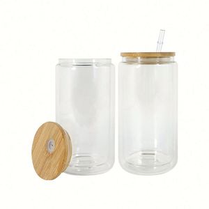 Stock entrepôt Gobelets en verre transparent à double paroi pour sublimation, 16oz et 25oz, vierges pour DIY globe de neige, avec couvercle en bambou et paille - Product Image 4
