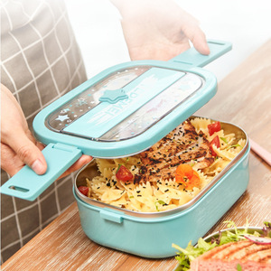 Double Layer Sealed Stainless Steel <b>Lunch</b> <b>Box</b> Rectangle Blue Green Pink With Seal Lid For Student Meal Storage - Product Image 1