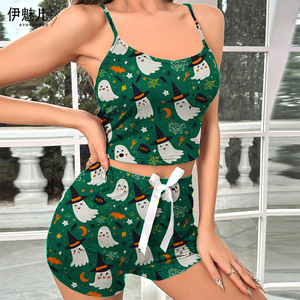 Conjunto de Pijama de Camisola y Pantalones Cortos con Estampado de Halloween Estilo Europeo y Americano 2024 - Product Image 4