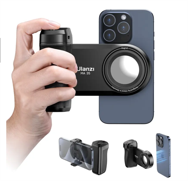 Ulanzi MA35 Selfie HandGrip Booster Wireless Shutter for iPhone 16 15 Android Phone Photo Stabilizer Cold Shoe 1/4" Screw Mount
