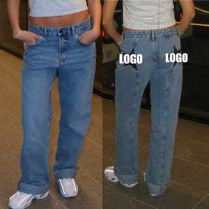 Jeans Vintage Y2K pour femmes motif étoile esthétique imprimé jambe droite ample Denim pantalons longs décontracté taille basse pantalon - Product Image 2