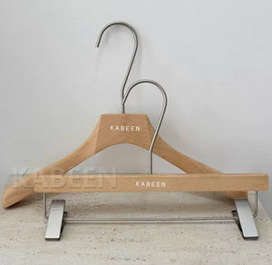 Magasin de vêtements pour femmes cintres en bois massif crème blanc <span class=keywords><strong>noir</strong></span> couleur bois naturel cintres en bois de hêtre Logo personnalisé porte-<span class=keywords><strong>pantalon</strong></span> - Product Image 5