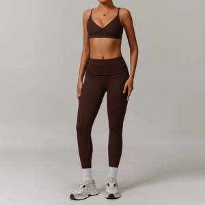 Venta al por mayor Eco-Friendly Transpirable Yoga Set 2PCs Cintura Alta Correr Deportes Gimnasio Fitness Set <span class=keywords><strong>Ropa</strong></span> De Mujer - Product Image 4