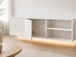 Weißer Schwebender Wand-TV-Ständer Medienkonsole Minimalistischer Sperrholz-Aufbewahrungsschrank für 55-65 Zoll Fernseher - Product Image 5