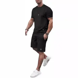 Casual Mens Sportswear Summer Short Sleeved Round Neck T-shirt and Shorts Two-piece Set for Men's Fashionable Solid Color Set
