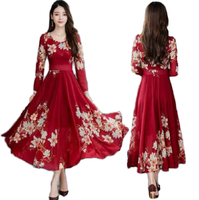 Nouvelle Robe Longue Ample à Manches Longues et Imprimé Floral Style Coréen pour Femme, Taille Plus, Coupe Évasée, Printemps 2025, XL
