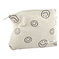 Sac de maquillage et trousse à cosmétiques pour femmes avec un design esthétique, motif visage mignon, fermeture à glissière (beige)