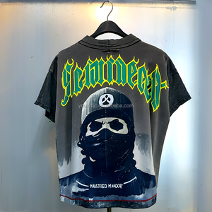 เสื้อยืดกราฟิกวินเทจคุณภาพสูงแบบย้อมสีด้วยกรด 100% ผ้าฝ้าย สตรีทแวร์สำหรับผู้ชาย แบบดรอปชิป - Product Image 2