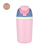Bouteille d'eau isotherme rose en acier inoxydable de 350 ml pour enfants, avec bouchon à ouverture rapide, tasse pour étudiants, sans BPA, pour voyage et camping