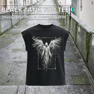 Custom Logo <b>Mens</b> <b>Black</b> Sleeveless Tank 340g Washed Cotton <b>Vest</b> O-Neck Gothic Streetwear Muscle Tee - Product Image 2
