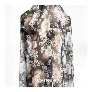 Z0108 Vintage Black Big Flower Design Silk Material Fabric 100% Silk 8mm Georgette Lightweight Best Choice For Summer Clothing