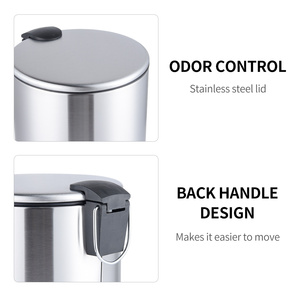 5L Fingerprint Proof Bathroom <strong>Trash</strong> <strong>Can</strong>, Brushed Stainless Steel 1.3-Gallon Round Step Garbage <strong>Can</strong> Foot Pedal <strong>Trash</strong> Bin - Product Image 4