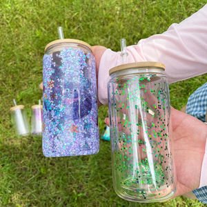 25 Pezzi/Scatola Bicchieri in Vetro a Doppia Parete 12oz per Sublimazione, Globo <span class=keywords><strong>di</strong></span> <span class=keywords><strong>Neve</strong></span> Trasparente con Coperchio in Bambù e Cannuccia per Stampa Fai-da-Te - Product Image 3