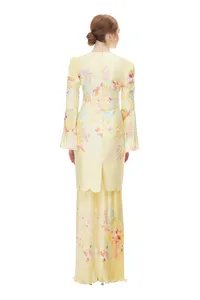 Новый дизайн, цветочные границы, клетчатые, Baju Kurung, женские, мусульманские, с V-образным вырезом, оптовая продажа, Малайзия, Baju Kurung