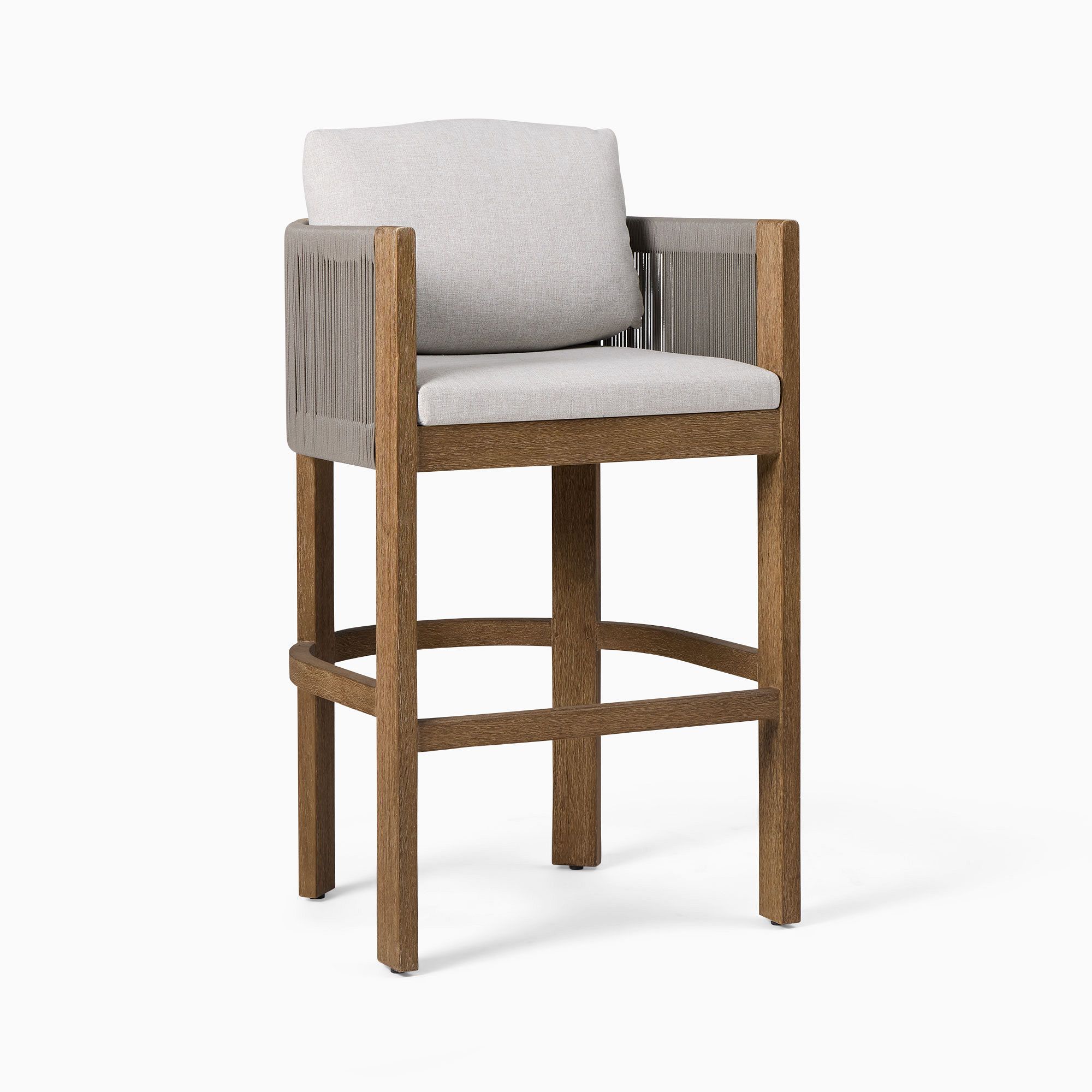 Professional manufacturer modern garden furniture all season rope weave teak counter chair outdoor bar stool