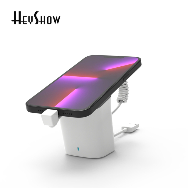 White ABS Mobile Phone & Tablet Security Display Stand with Anti-Theft Alarm Charging Sound Alarm Motion Sensor