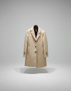 Manteau en laine pour homme, col à revers, simple boutonnage, longueur genou, manches classiques, beige - Product Image 1