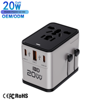 Adaptateur de voyage à charge rapide IBD GaN PD 20W QC3.0 PPS pour appareil photo et écouteurs, 3 ports (1 USB + 2 Type-C), prises EU/UK/US/AU