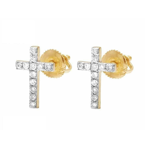 <b>Silver</b> Round Cut Cluster <b>Cross</b> Design <b>Earrings</b> with Lab Grown Diamonds 10K Gold Plated Hip Hop Party Jewelry - Product Image 1