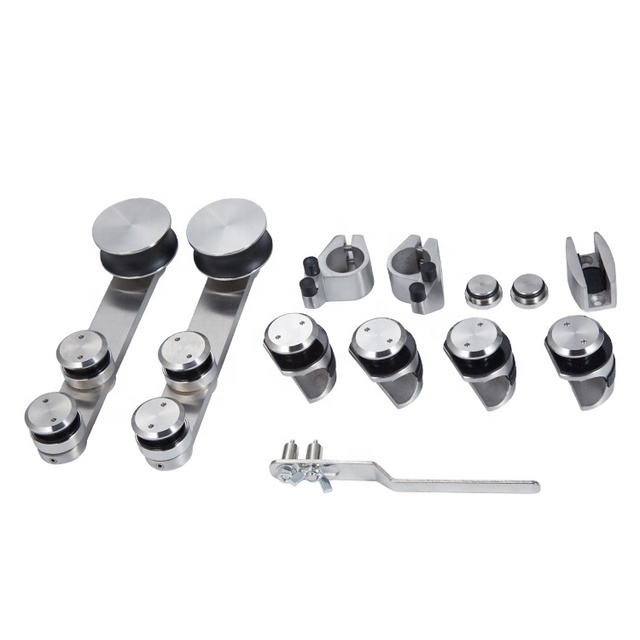 304 316 Frameless System Concealed Sliding Barn Door Roller Set Hardware Fittings Glass Sliding Door Hardware